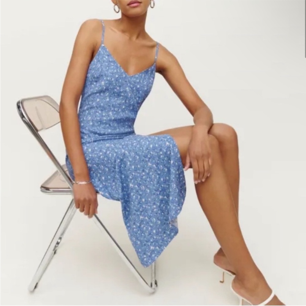 Reformation Crimini in Eve Blue Floral Midi Dress